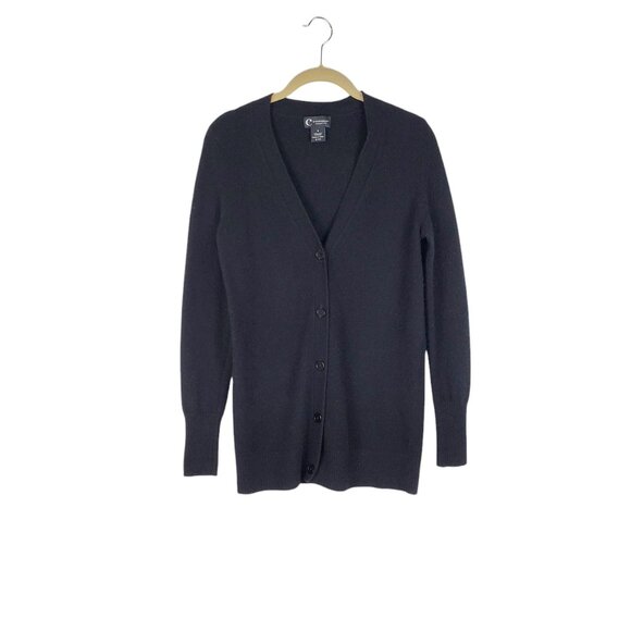 Bloomingdales Cashmere V-Neck Cardigan Black Minimalist Boyfriend Grandpa Size S - Picture 1 of 5